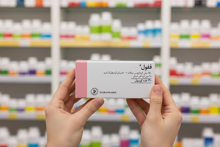 تصویر مکمل فیفول در دست فرد در داروخانه 